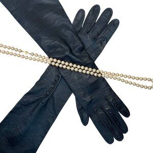 Vintage Christian Dior Opera Length Navy Kid Leather Gloves, sz 7, Buttery Soft